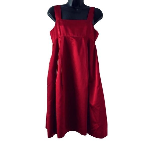 VTG DKNY 90s Bubble Dress Red Silk Scarlet Tank Empire Waist Balloon Pockets 8 - Picture 16 of 16